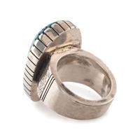 Tufa Cast Silver Ring, with Morenci Turquoise Cabochon