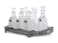 A Large Sheffield Silver-Plate Galleried Tray and Eleven Cut Glass Decanters