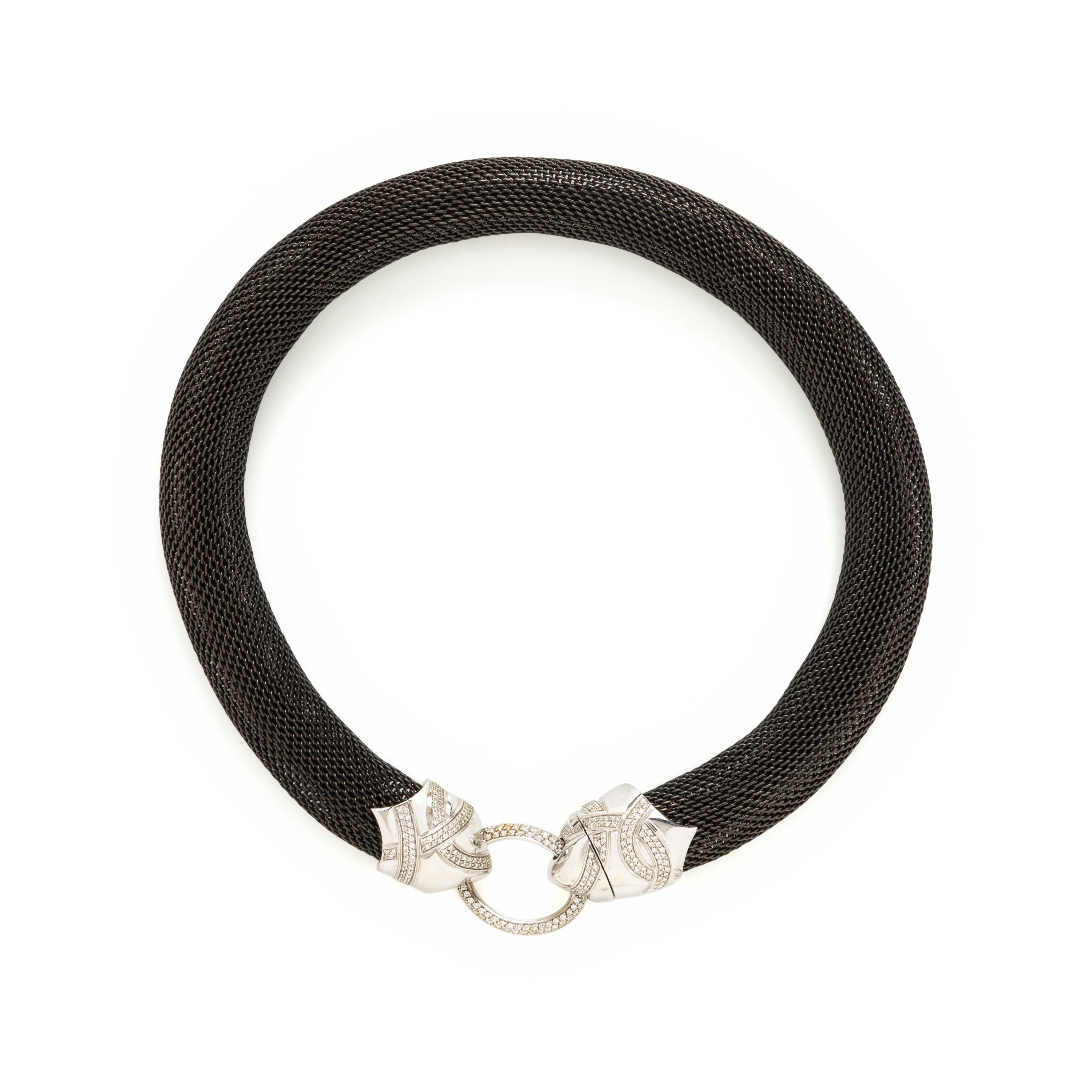 Sabbadini, Diamond, Steel, and White Gold Necklace