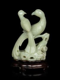 A Chinese Pale Celadon Jade Carving of Birds