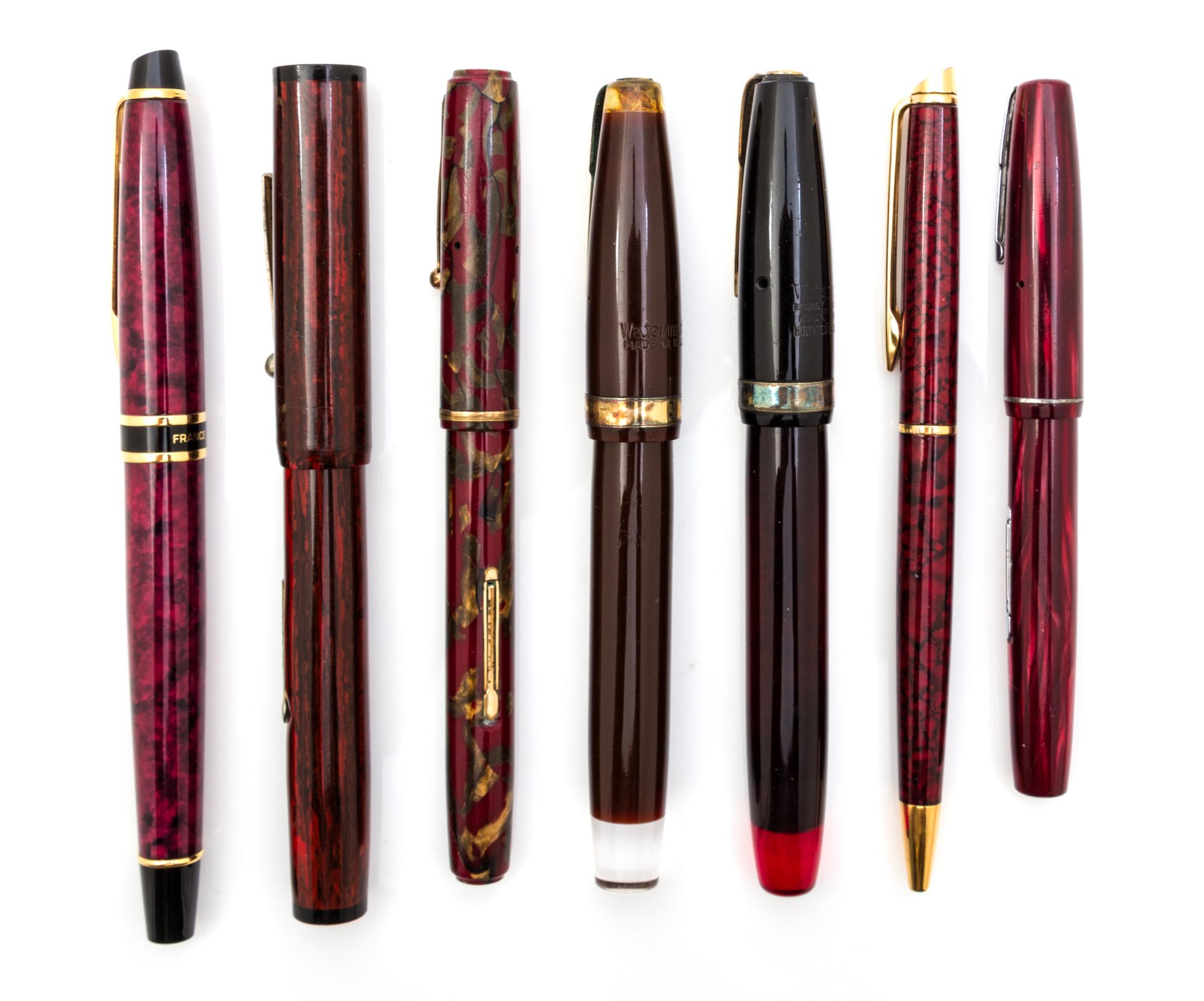 A Collection of Seven Waterman Writing Instruments Length of longest 5 5/8 inches.