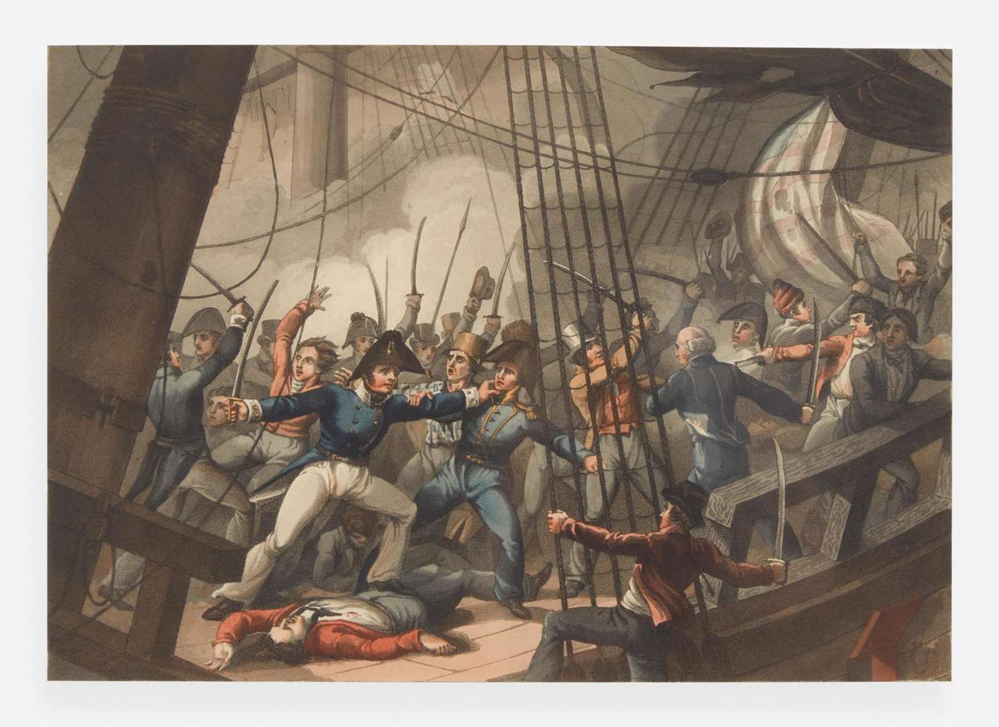 After William Heath (English, 1795-1840), engraved by Matthew Dubourg (English, 1786-1838), printed by Edward Orme (English, 1774-1848), Boarding and Taking the American Ship Chesapeake, published circa 1813