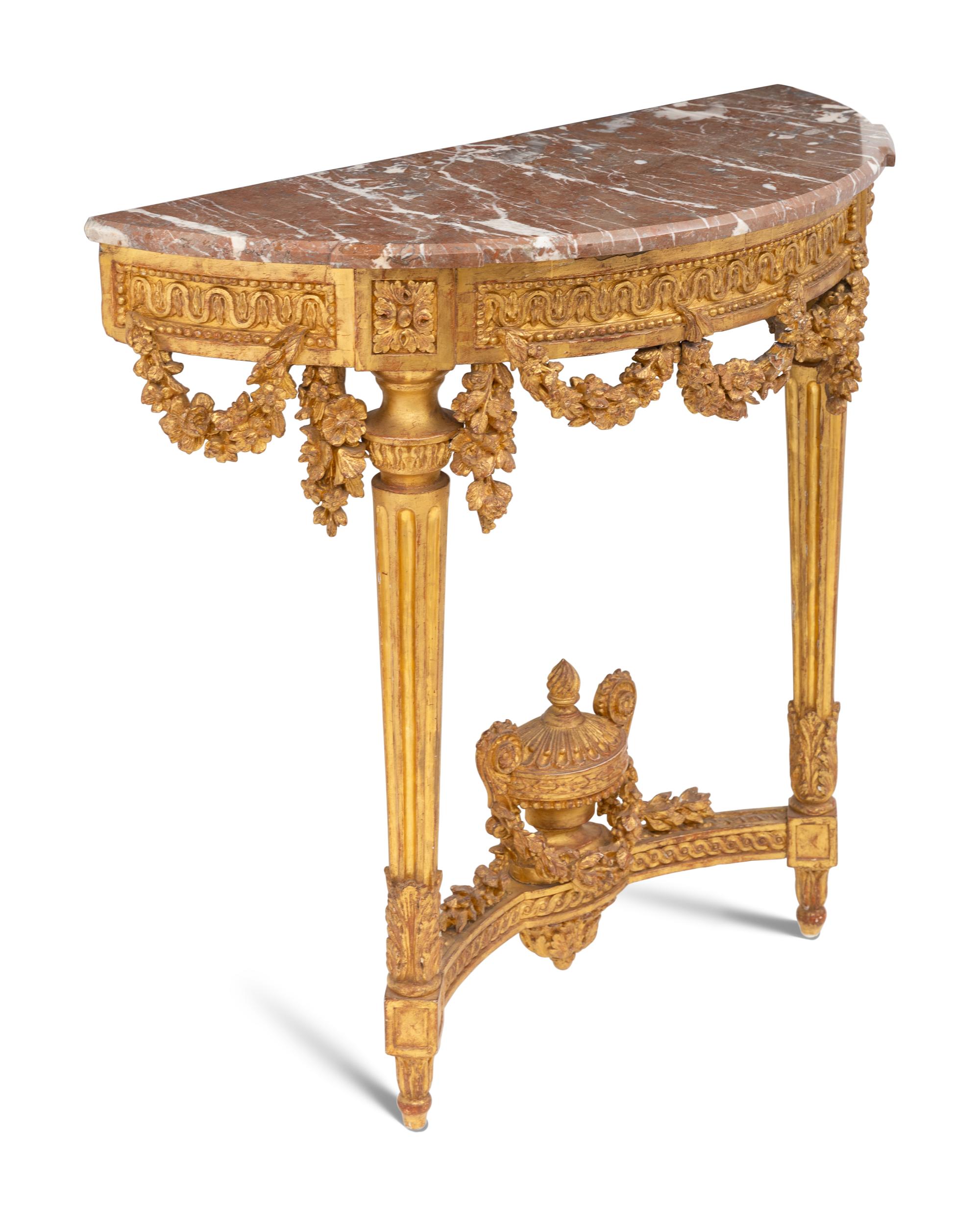 A Louis XVI Giltwood and Rouge Marble Top Console d'Applique