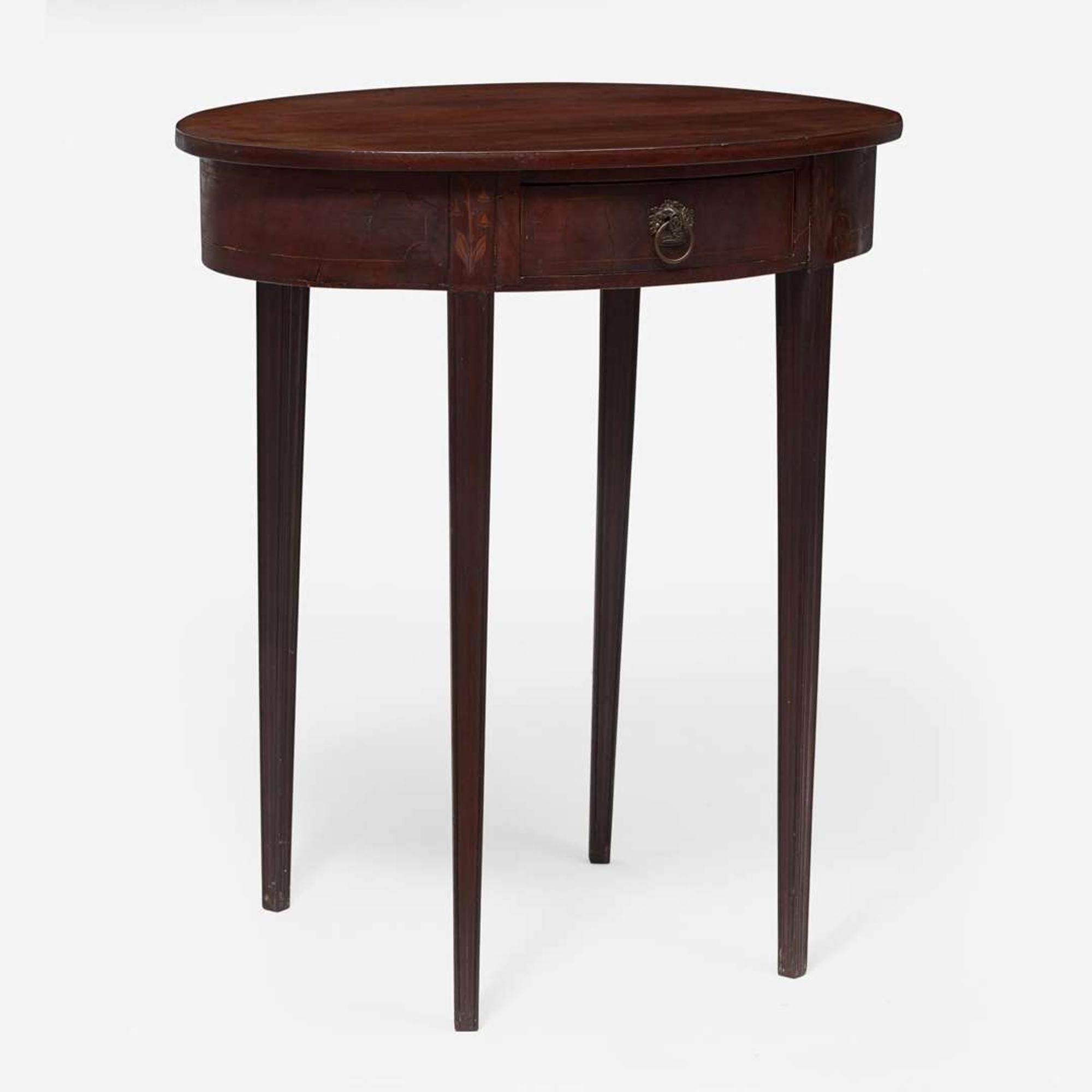 A Federal inlaid mahogany single-drawer stand Possibly workshop of Adam Hains (1768-after 1820), Philadelphia, PA, circa 1810