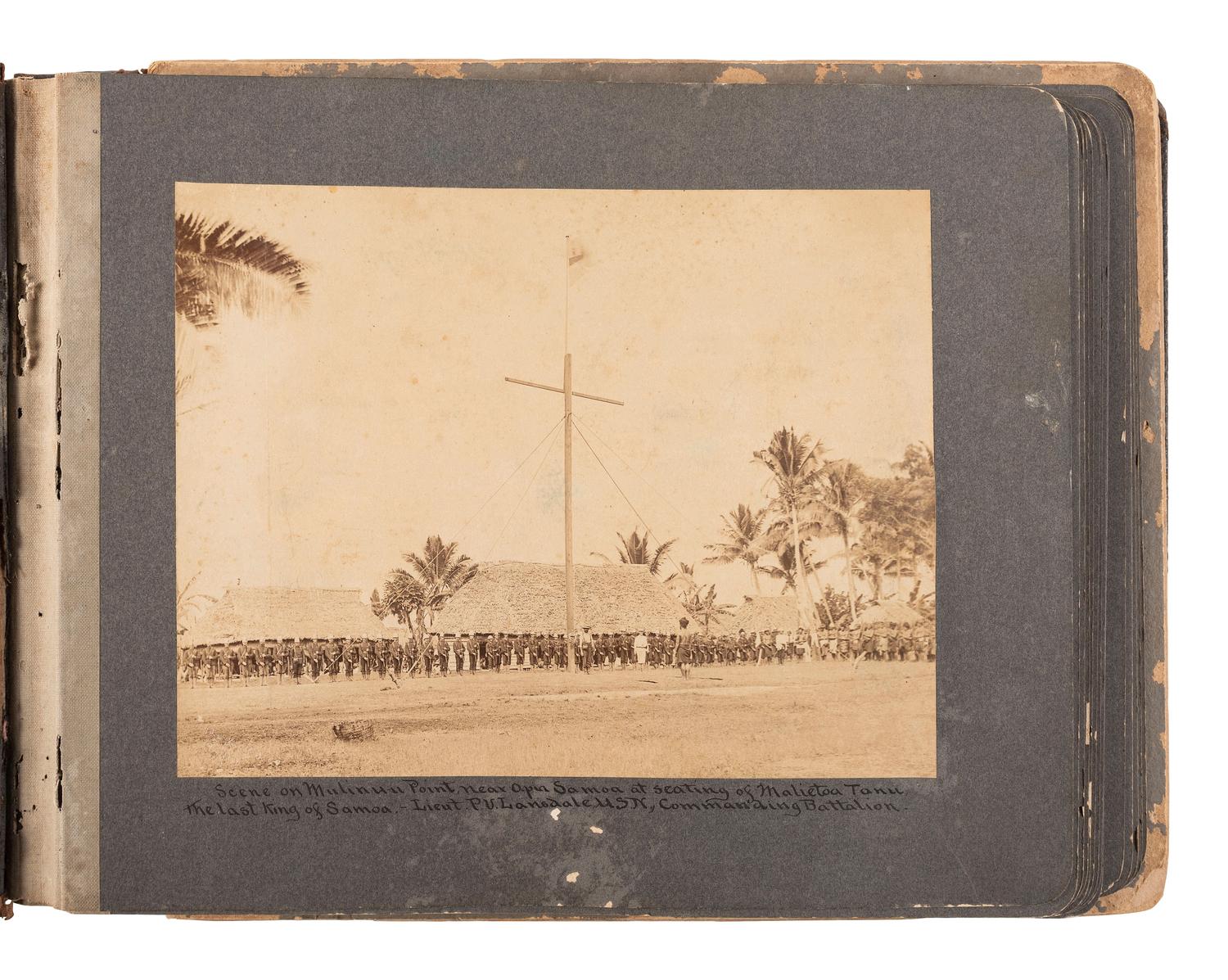 [SPANISH AMERICAN WAR]. Photograph album featuring images mostly related to the USS Philadelphia and operations in Samoa ca 1899.