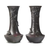 A Pair of Large Japanese Patinated Bronze Vases, Meiji Period, 19th Century