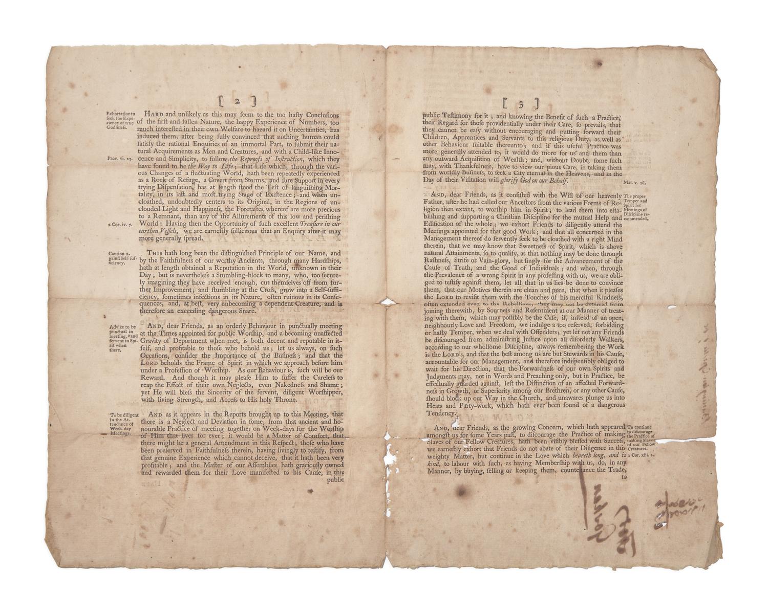 [Americana] [Franklin, Benjamin] Smith, John. The Epistle From Our Yearly-Meeting, for New-Jersey, and Pennsylvania...from the 27th of the Ninth Month, to the 2d of the Tenth Month, inclusive, 1760...