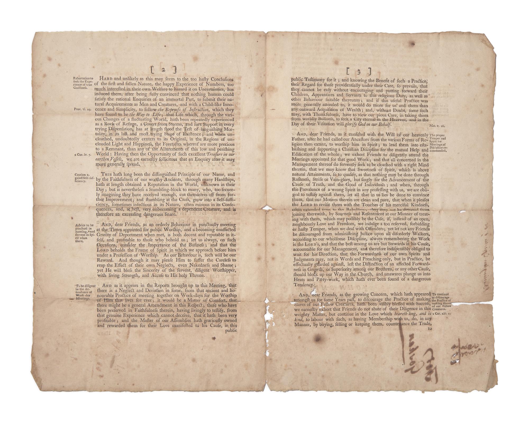 [Americana] [Franklin, Benjamin] Smith, John. The Epistle From Our Yearly-Meeting, for New-Jersey, and Pennsylvania...from the 27th of the Ninth Month, to the 2d of the Tenth Month, inclusive, 1760...