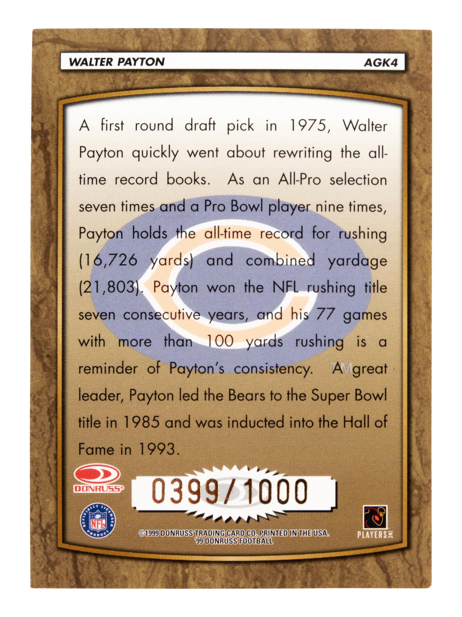 A Complete Set of Five Signed 1999 Donruss Gridiron Kings Football Cards (Payton, Starr, Unitas, Brown, Campbell),