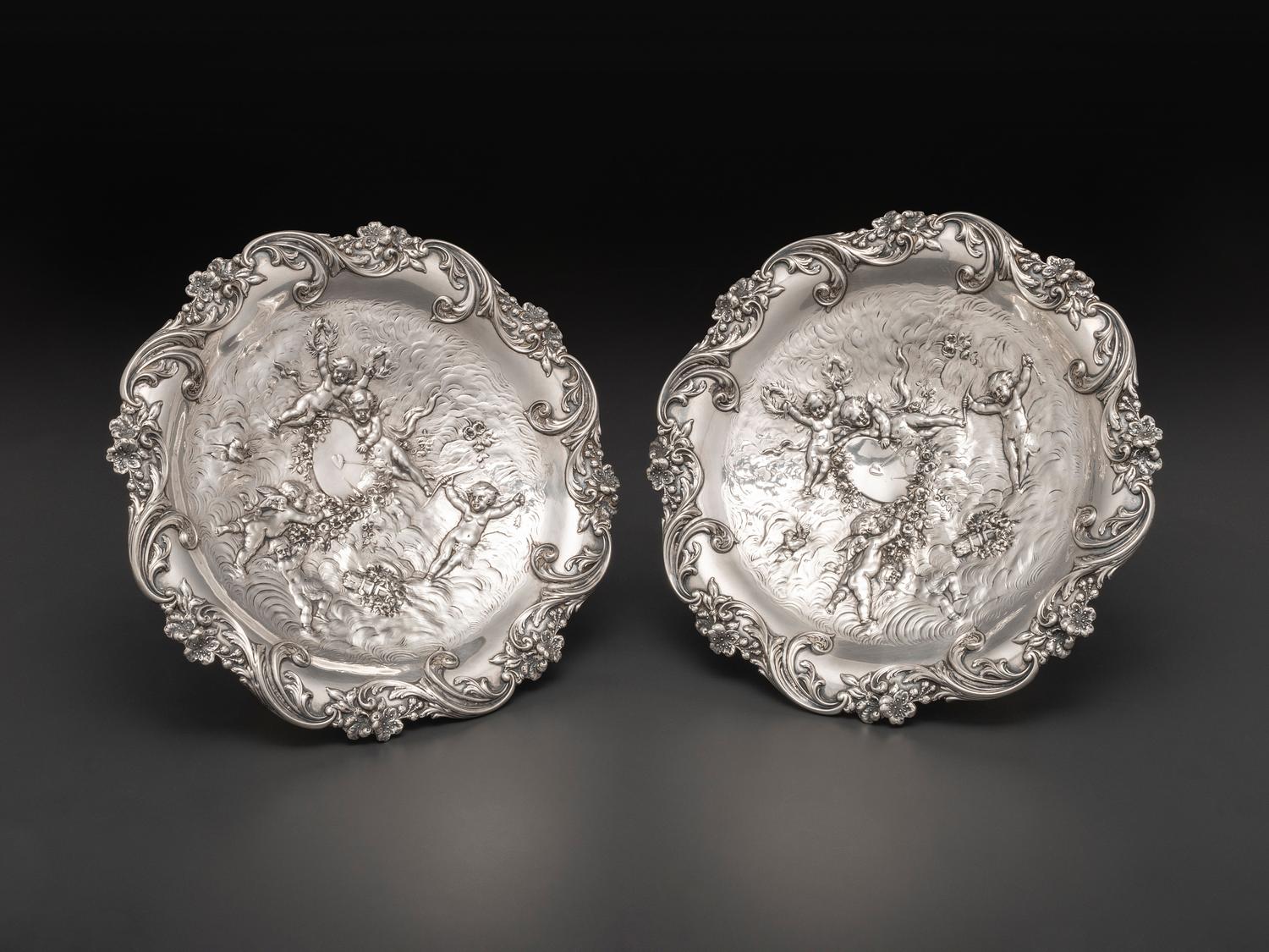 A Pair of American Silver Repousse Tazze