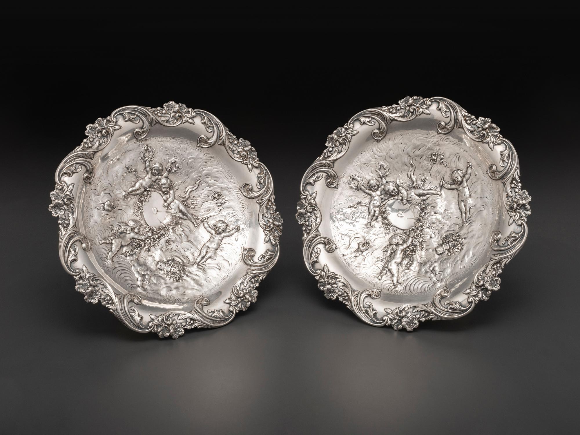 A Pair of American Silver Repousse Tazze