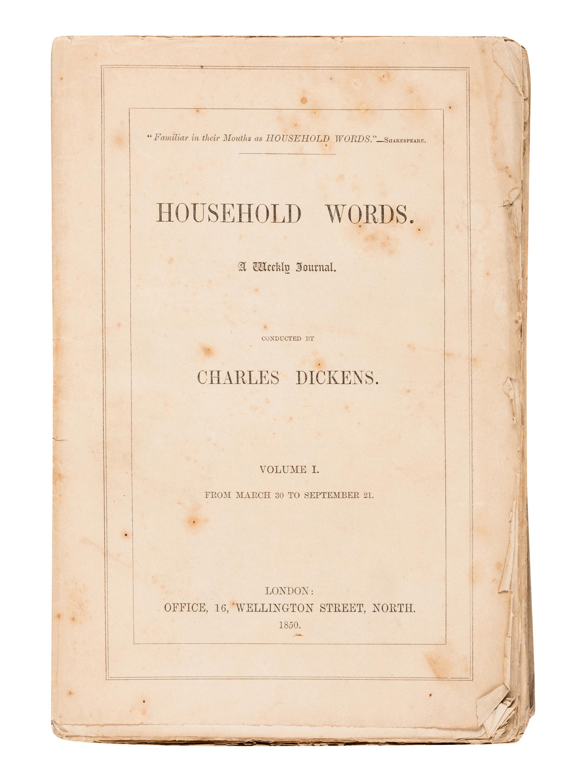 DICKENS, Charles (1812 - 1870). A group of issues of the periodical Household Words , most in incomplete runs, comprising: