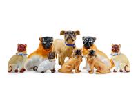 Eight Porcelain Pug Figures