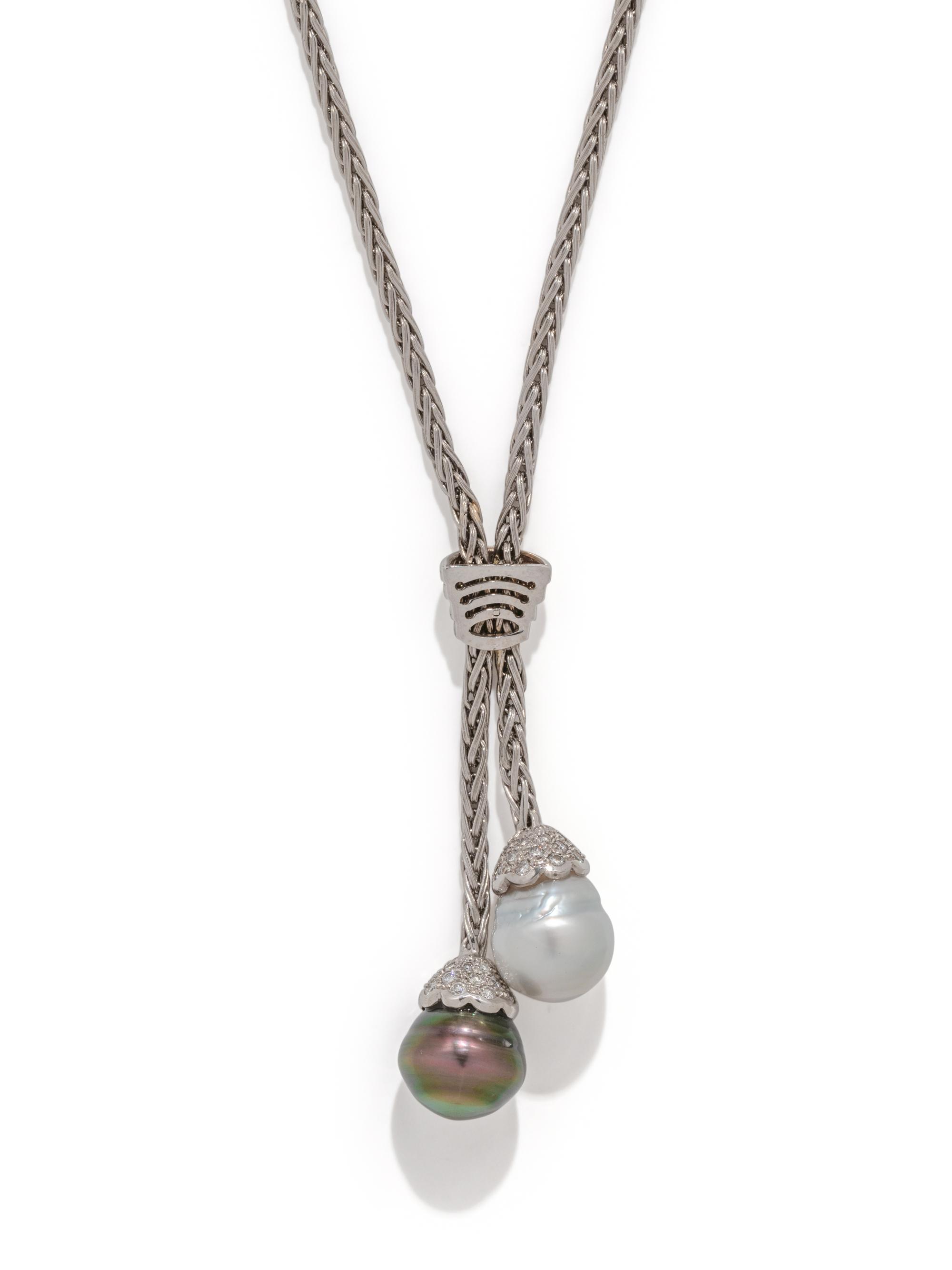 WHITE GOLD, DIAMOND AND CULTURED PEARL NECKLACE