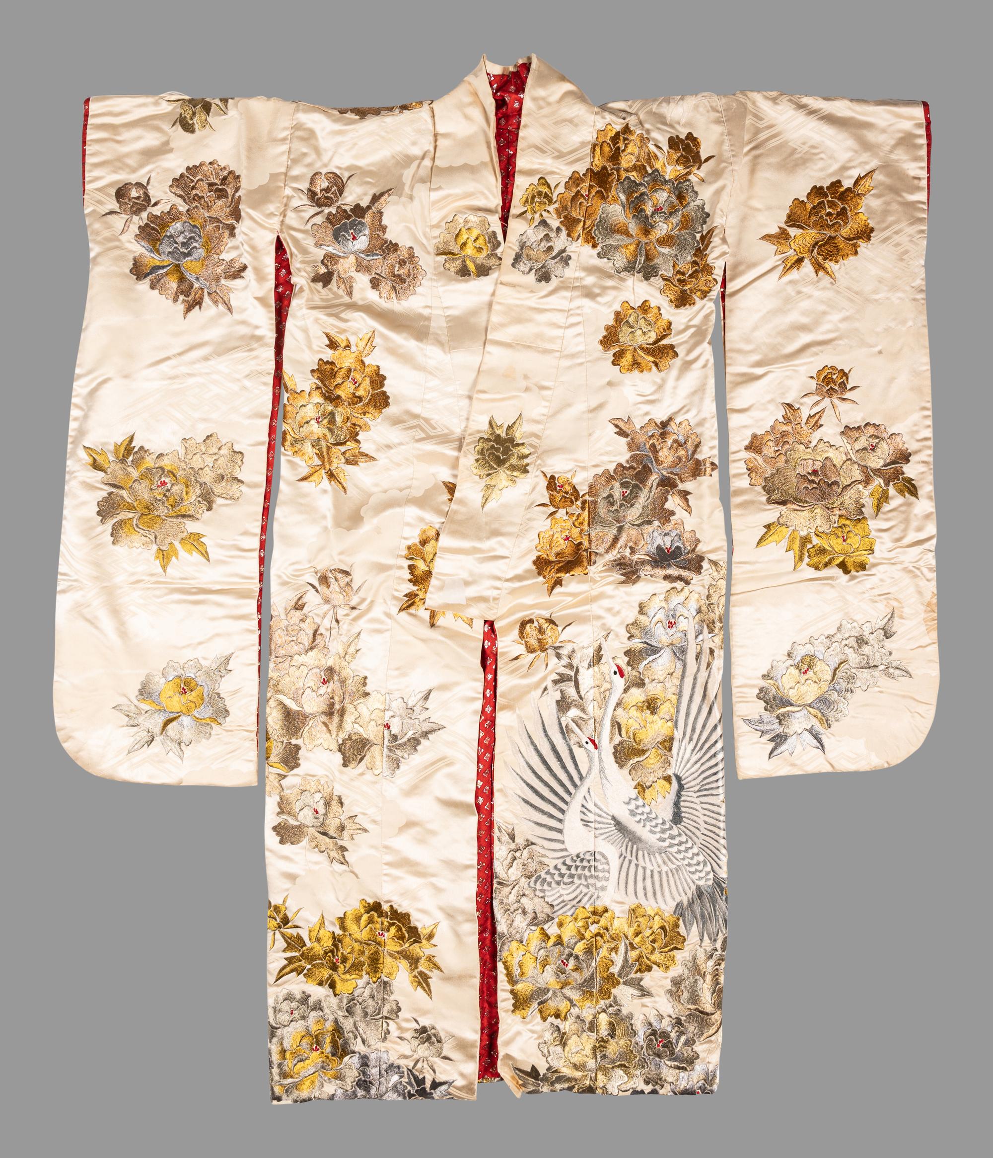 Three Japanese Embroidered Silk Kimono