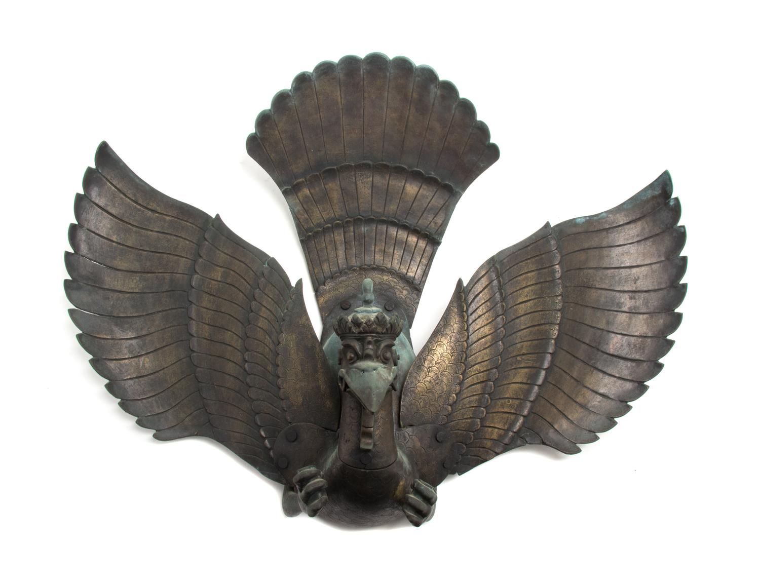 Two Southeast Asian Patinated Bronze Mythical Garuda Birds Height of taller 18 3/4 x width 21 x depth 14 inches. — 19TH CENTURY