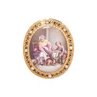FRENCH, YELLOW GOLD AND SEED PEARL PORTRAIT BROOCH
