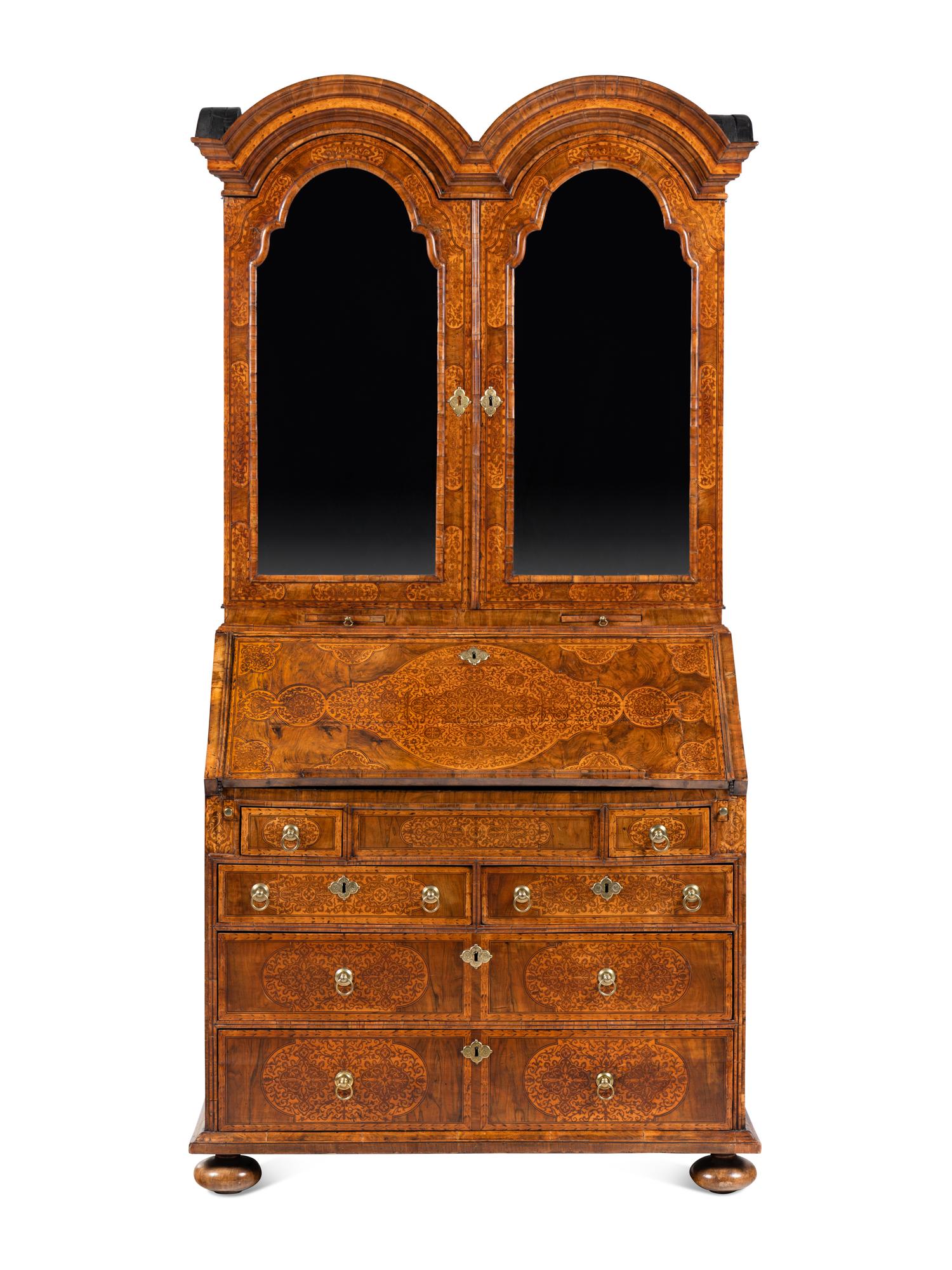 A William and Mary Walnut and Marquetry Bureau Cabinet