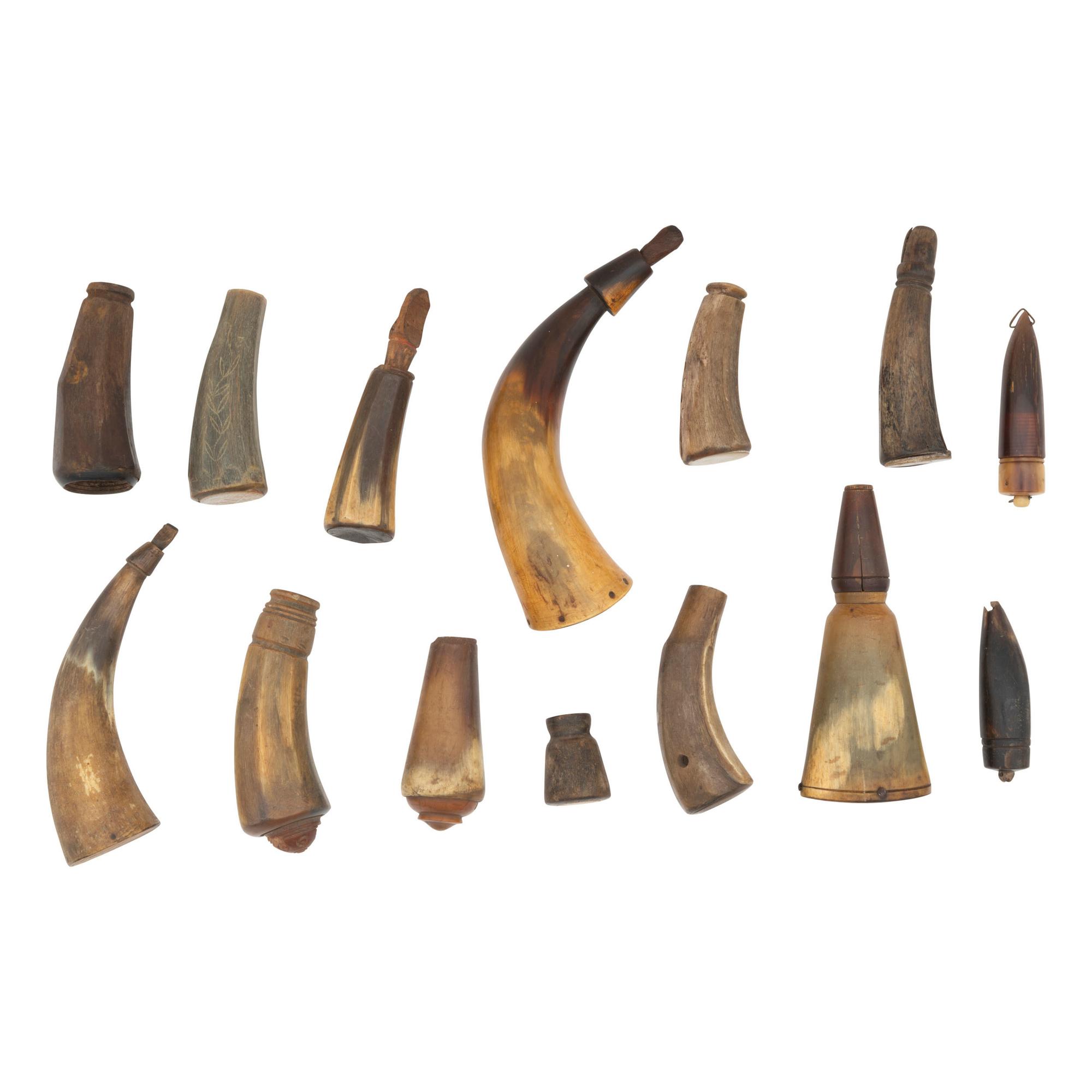 Lot of 11 Small Powder Horns