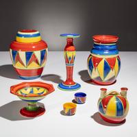 Clarice Cliff (English, 1899–1972) — Original Bizarre pattern, 7 pieces