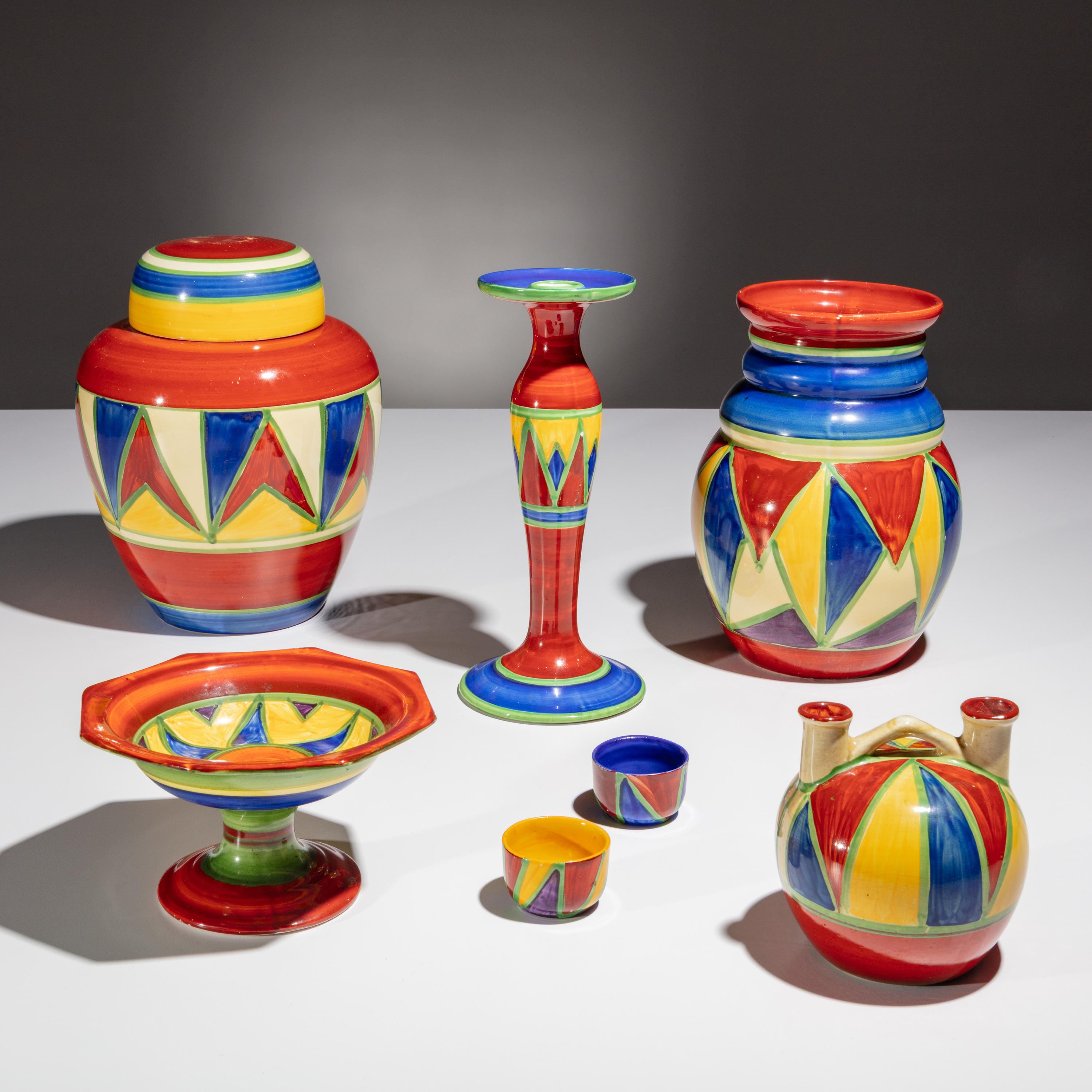 Clarice Cliff (English, 1899–1972) — Original Bizarre pattern, 7 pieces