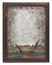 A Chinese Export Reverse Glass-Painted Mirror with Pheasant Decoration