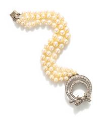 TIFFANY & CO., PALLADIUM, DIAMOND AND CULTURED PEARL BRACELET