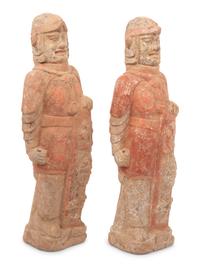 A Pair of Chinese Painted Pottery Figures of Warriors