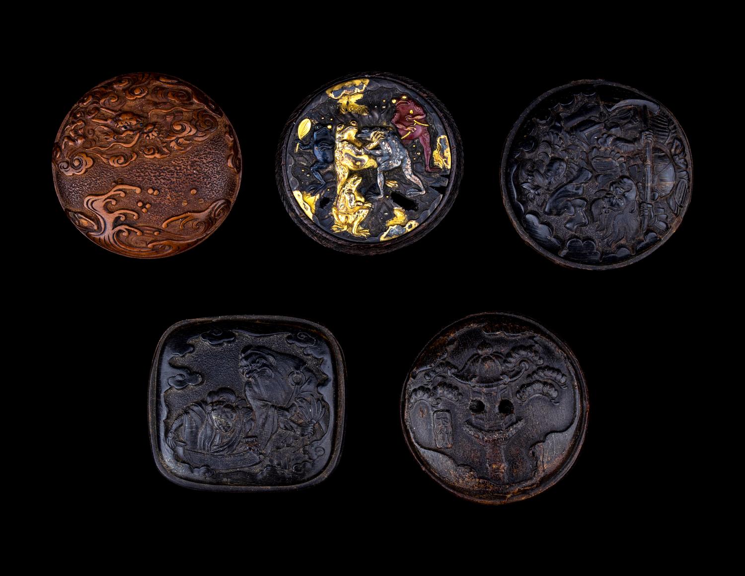 Five Japanese Carved Wood Netsuke