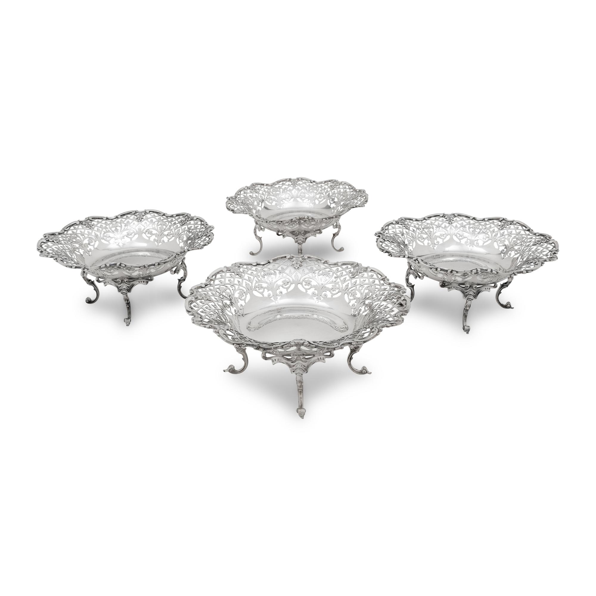 A Set of Four Scottish Edwardian Silver Reticulated Bowls