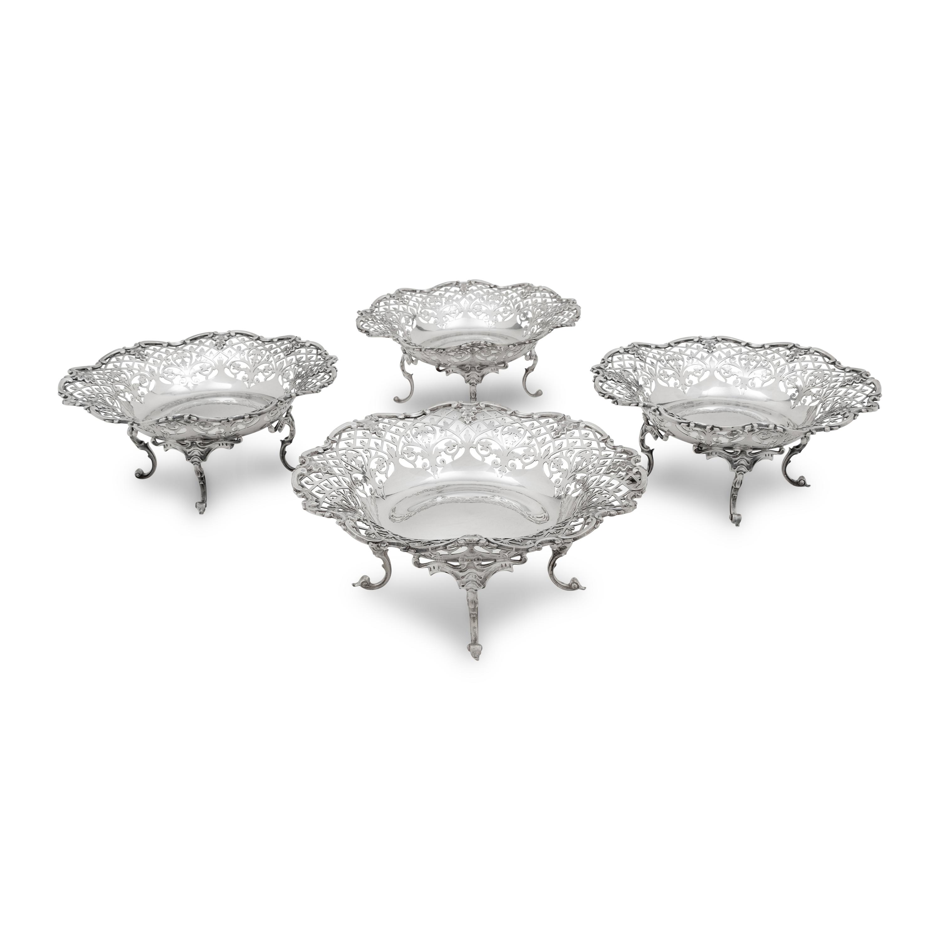 A Set of Four Scottish Edwardian Silver Reticulated Bowls