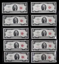 A Group of Ten Sequential United States 1963 $2 Legal Tender Notes