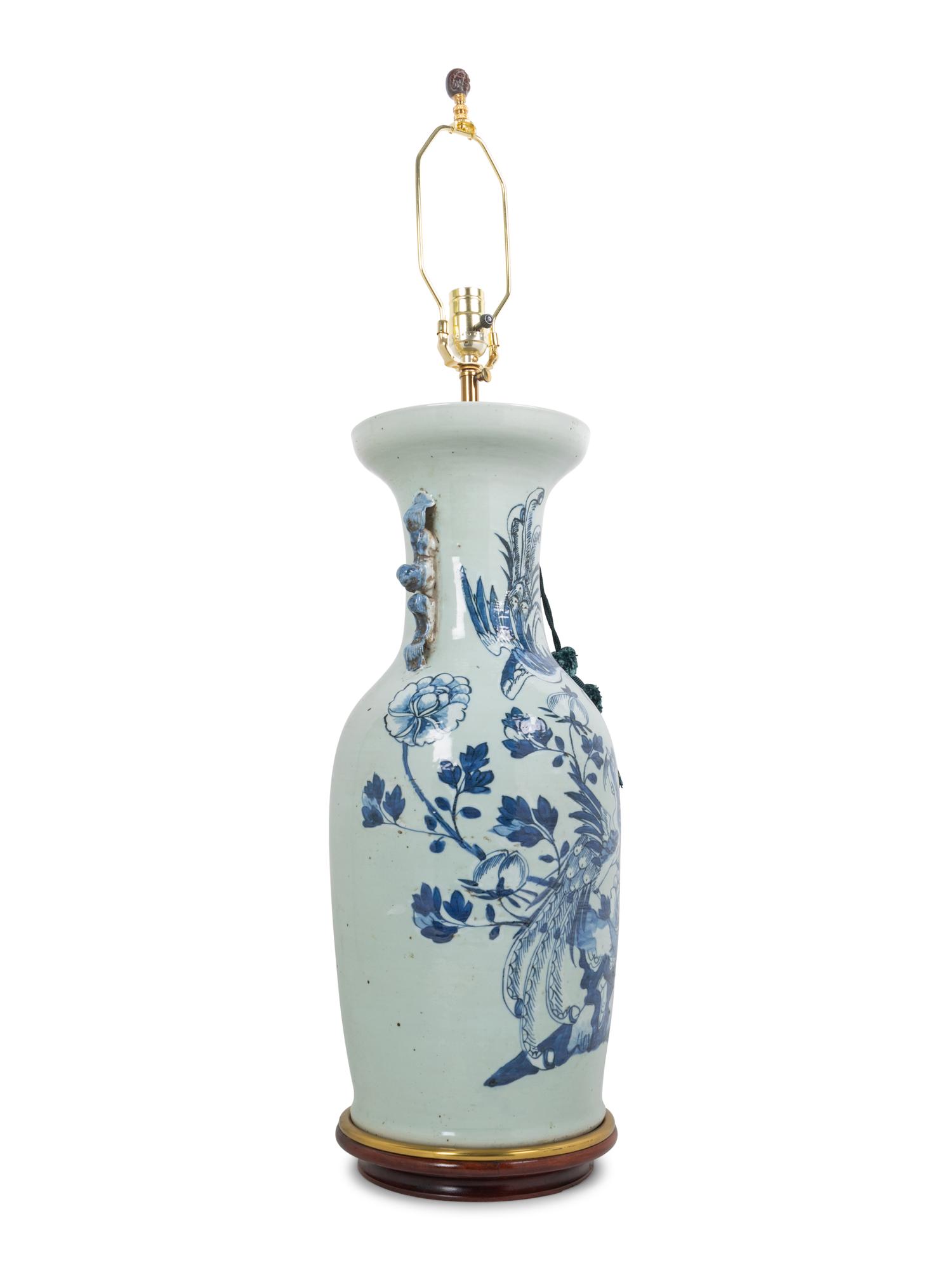 A Blue and White Porcelain Vase Mounted as a Lamp