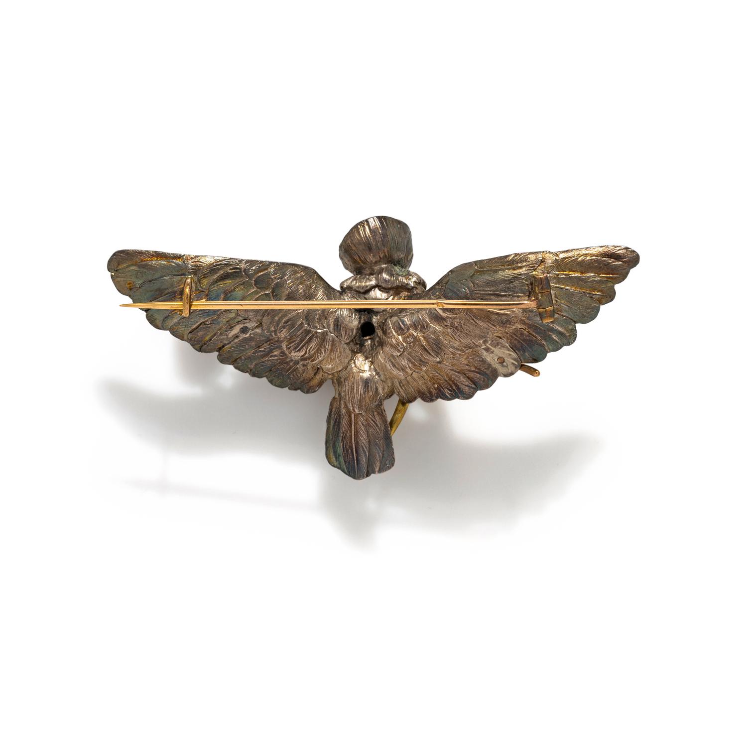 FRENCH, SILVER AND GOLD BIRD BROOCH