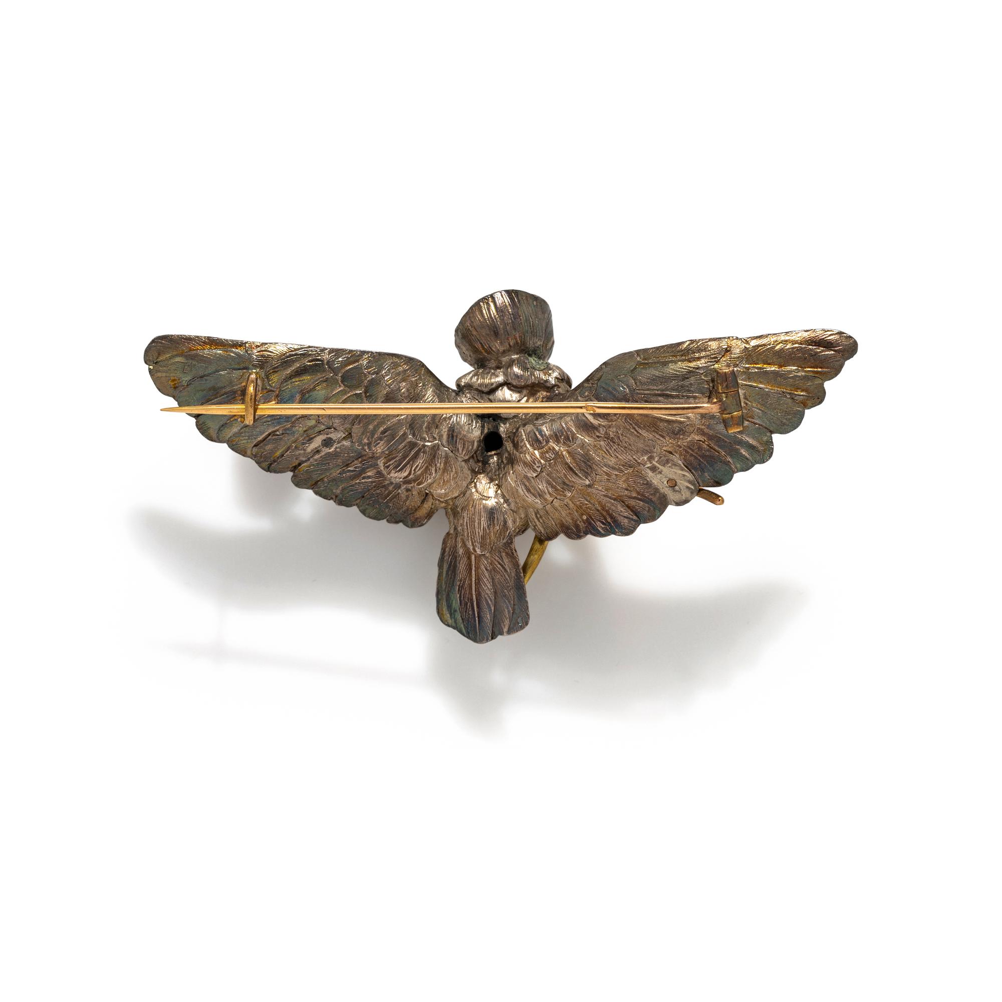 FRENCH, SILVER AND GOLD BIRD BROOCH