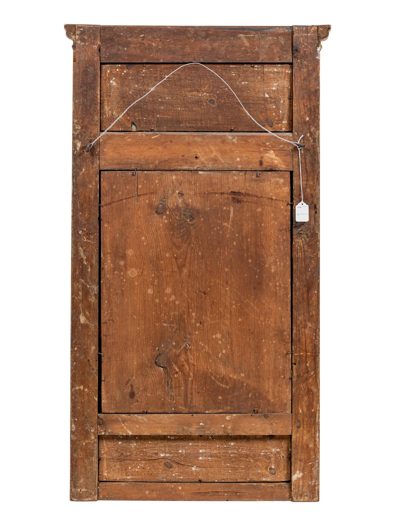 A North European Neoclassical Gouache Panel Inset Giltwood Mirror