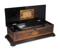 A Swiss Cylinder Music Box in a Rosewood and Marquetry Case