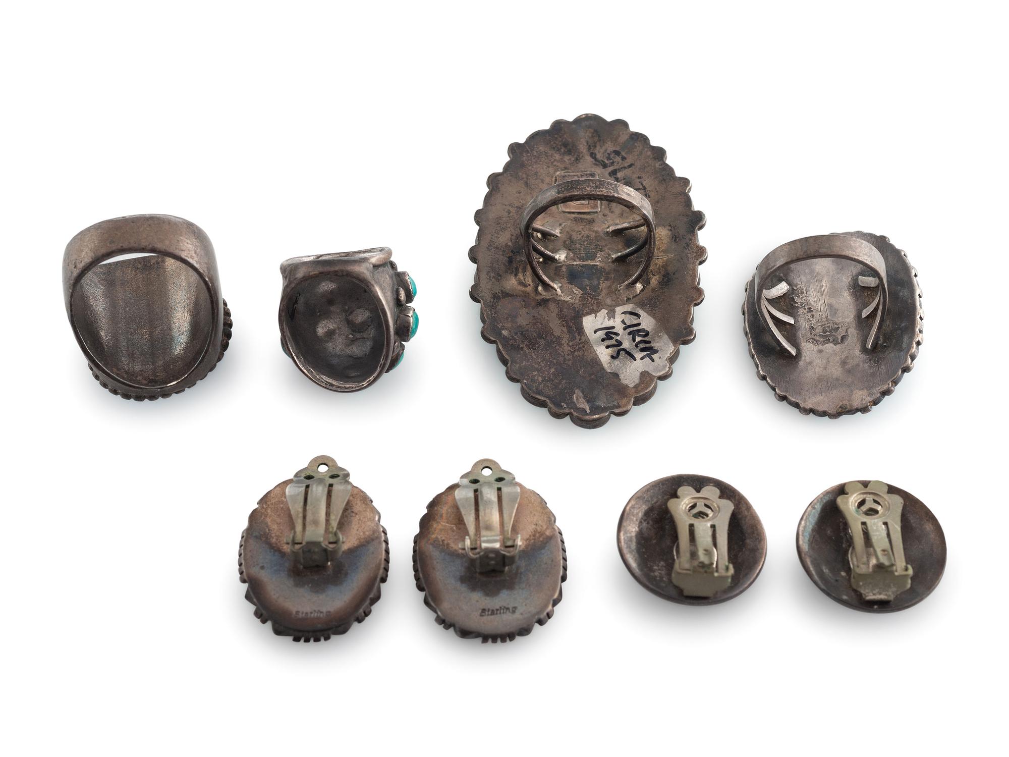 Group of Navajo and Zuni Silver and Turquoise Rings and Earrings