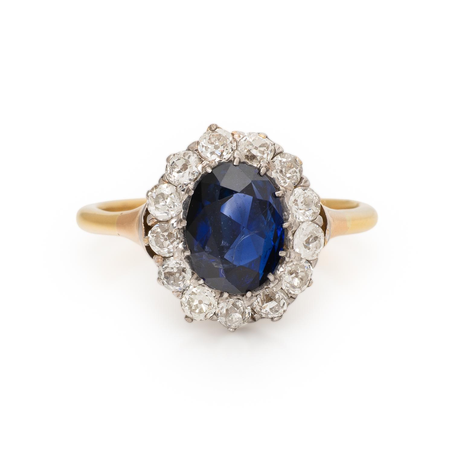 Sapphire, Diamond, and Bicolor Gold Ring