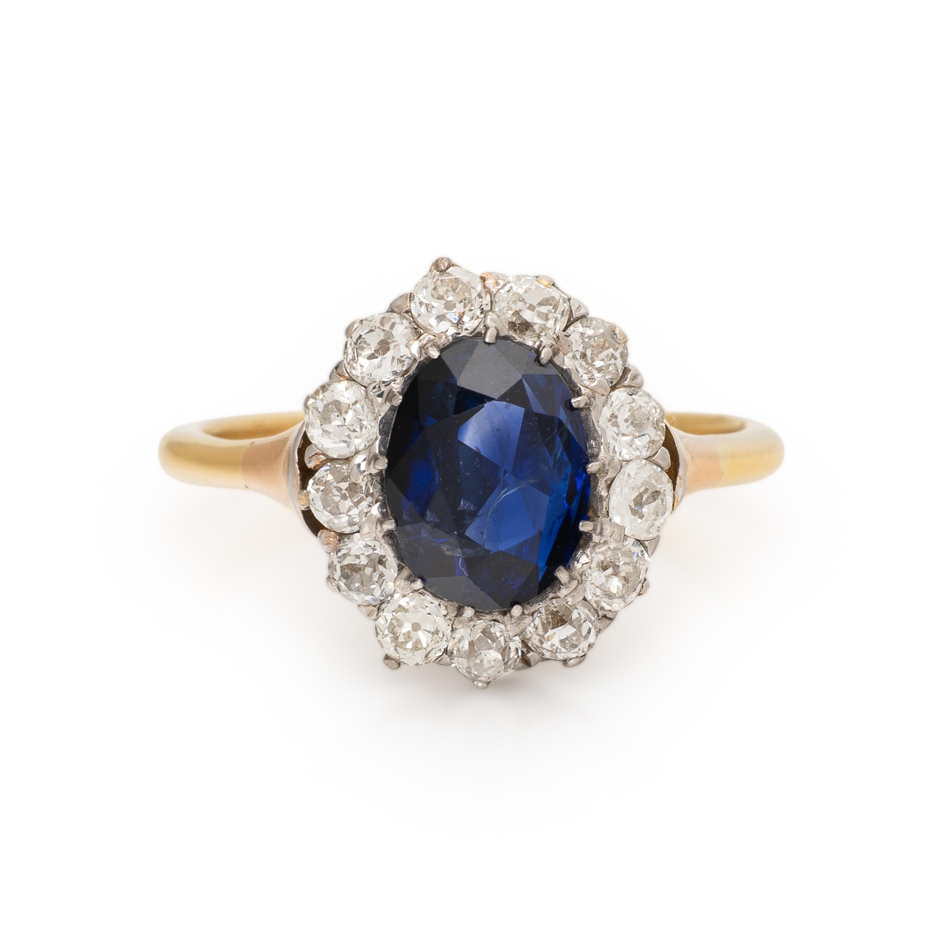 Sapphire, Diamond, and Bicolor Gold Ring