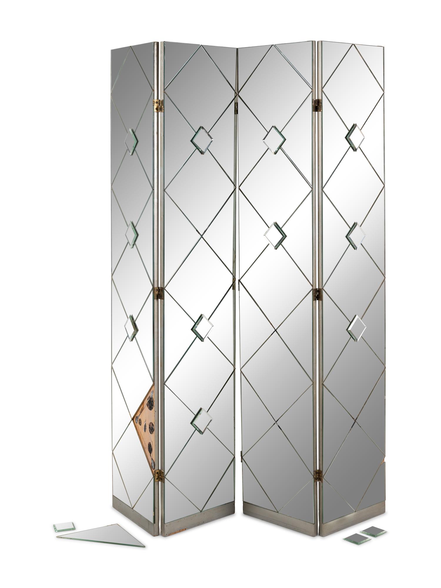 A Modernist Mirrored Four-Panel Floor Screen