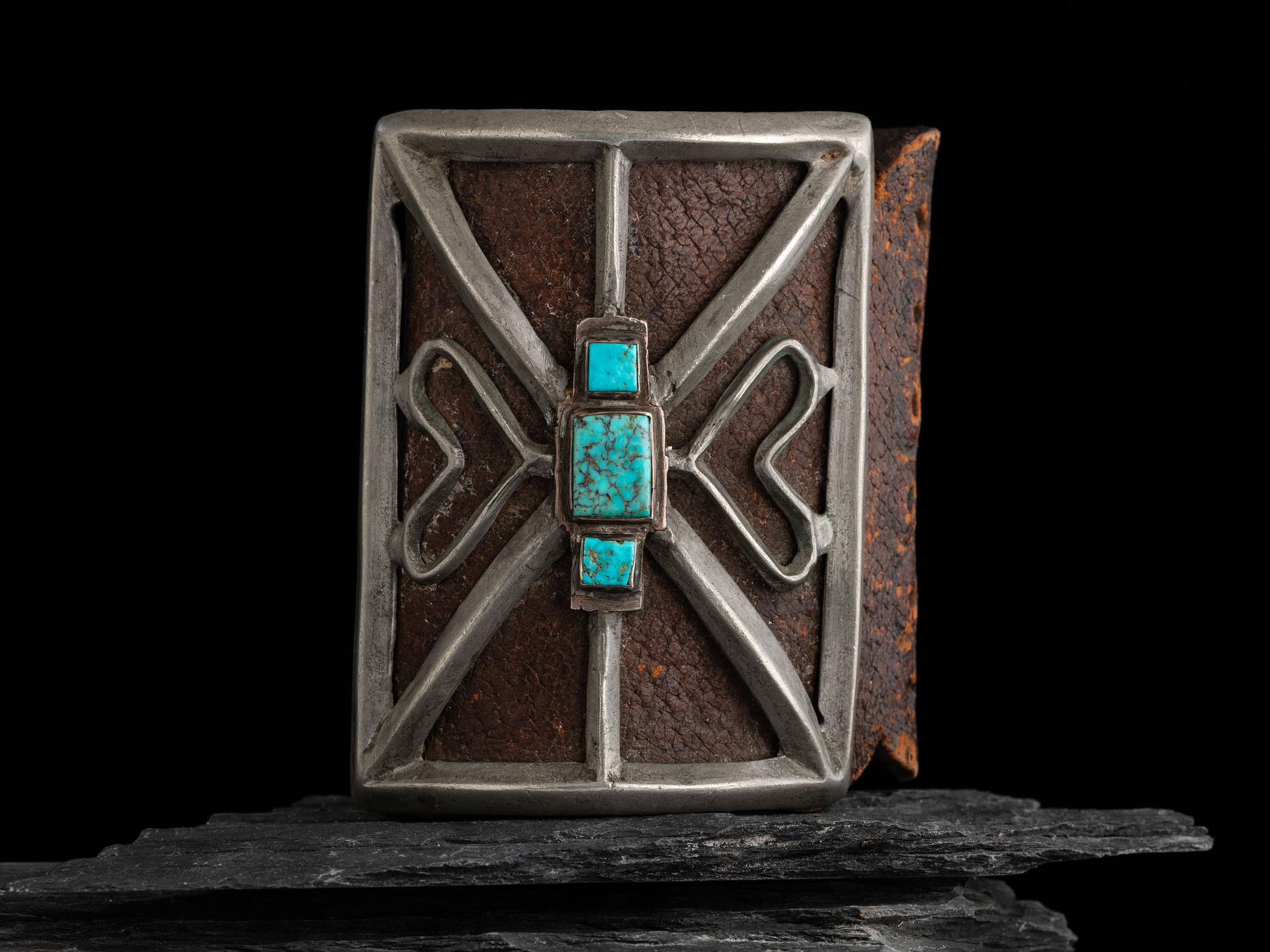 Navajo Sandcast Silver and Turquoise Ketoh, with Hearts