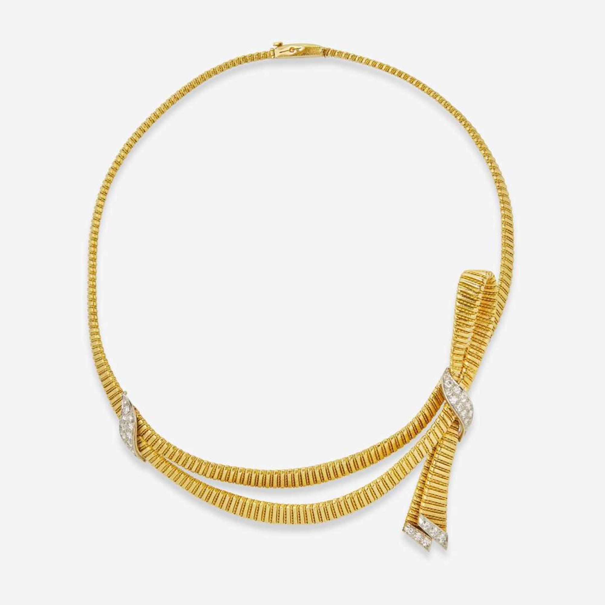 A 14K Yellow Gold and Diamond Necklace