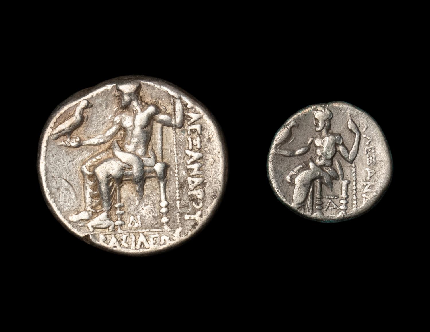 [ANCIENT] MACEDONIAN EMPIRE. Alexander III (the Great)(336-323 BC). Ar Tetradrachm (17.1 g) and Ar Drachm (4 g). Two Coins.