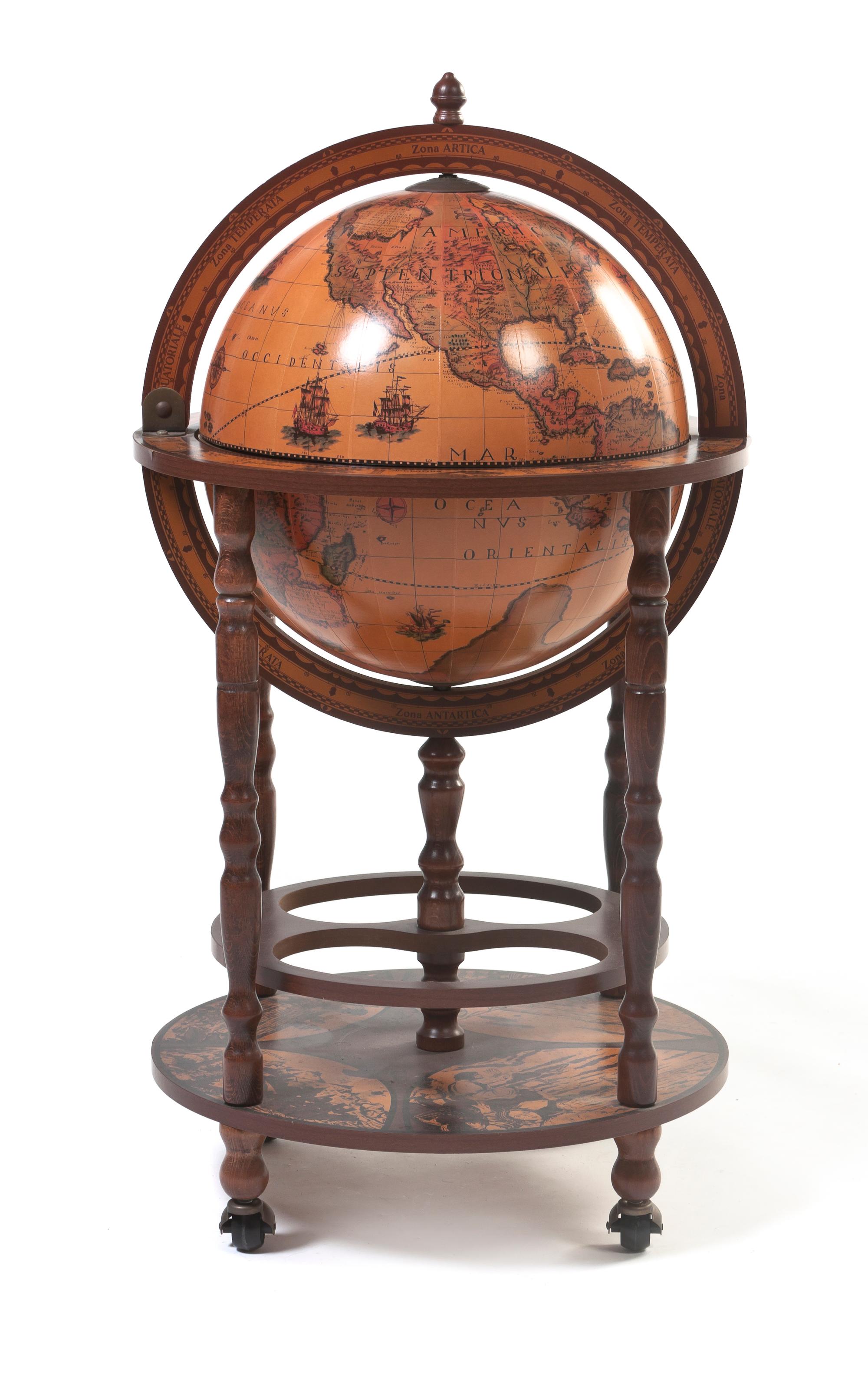 A Georgian Style Library Globe Form Bar Cabinet, Height 36 1/2 inches.