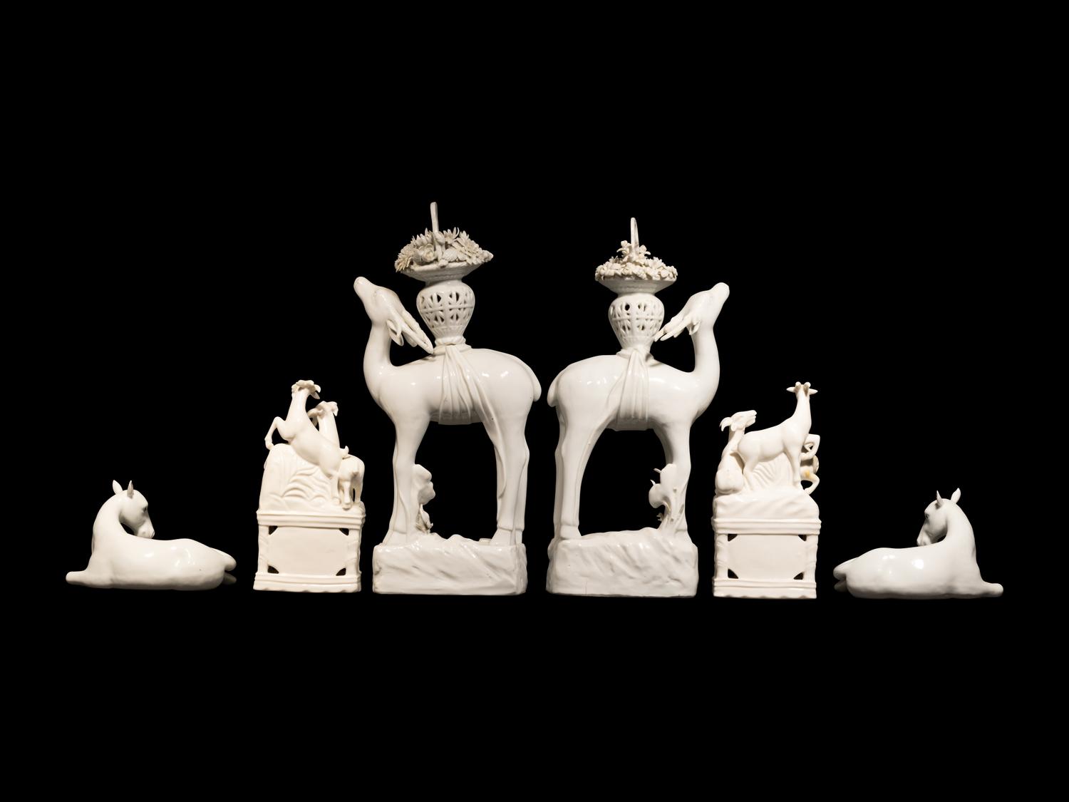 Three Pairs of Chinese Dehua Blanc-de-Chine Porcelain Figures of Animals