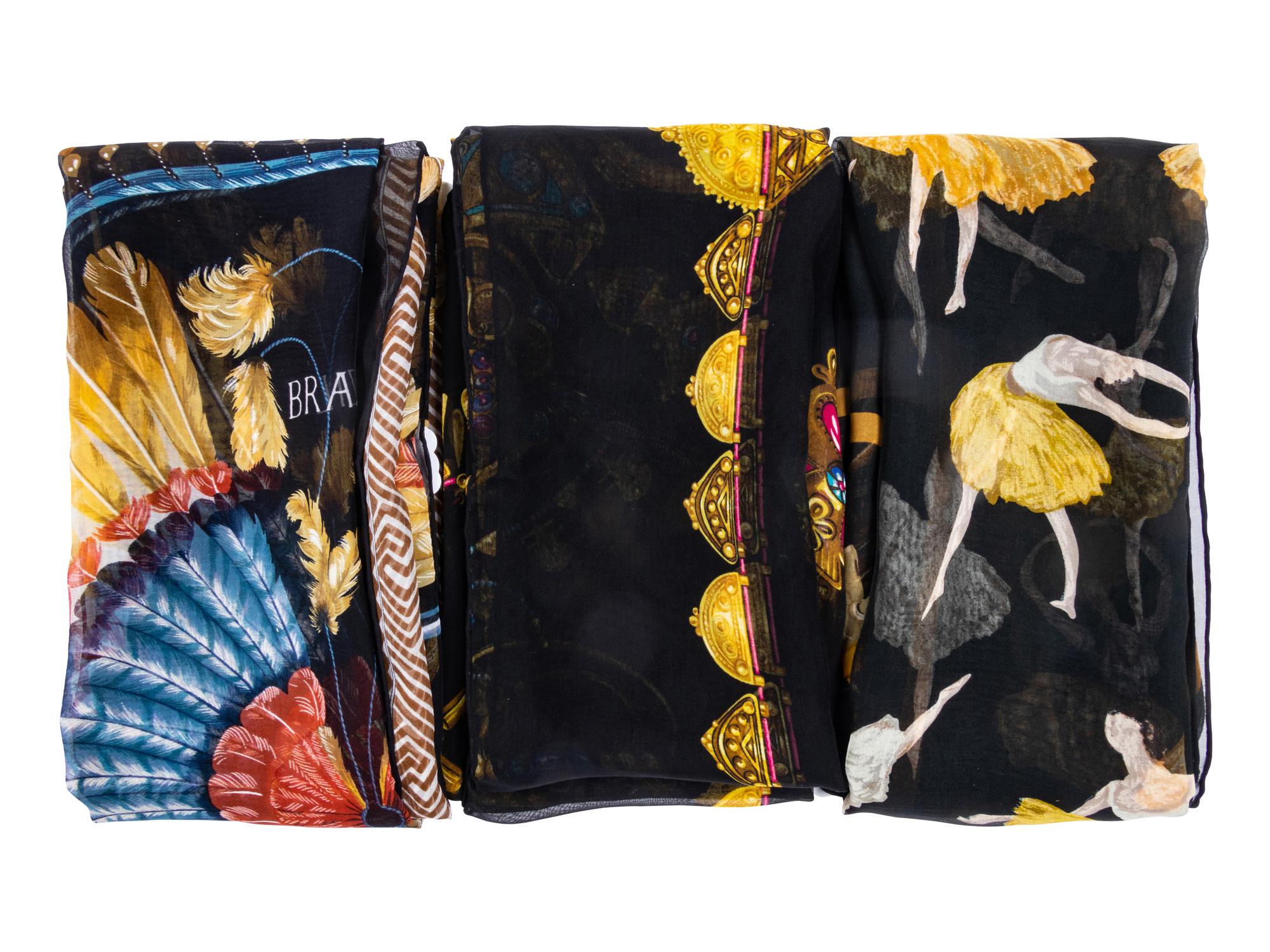 Three Hermès 90cm Silk Chiffon Scarves