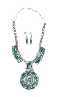 Francis M. Begay (Dine, 20th Century) Silver and Turquoise Needle Point Necklace Length of necklace 18 inches, height of pendant 4 1/8