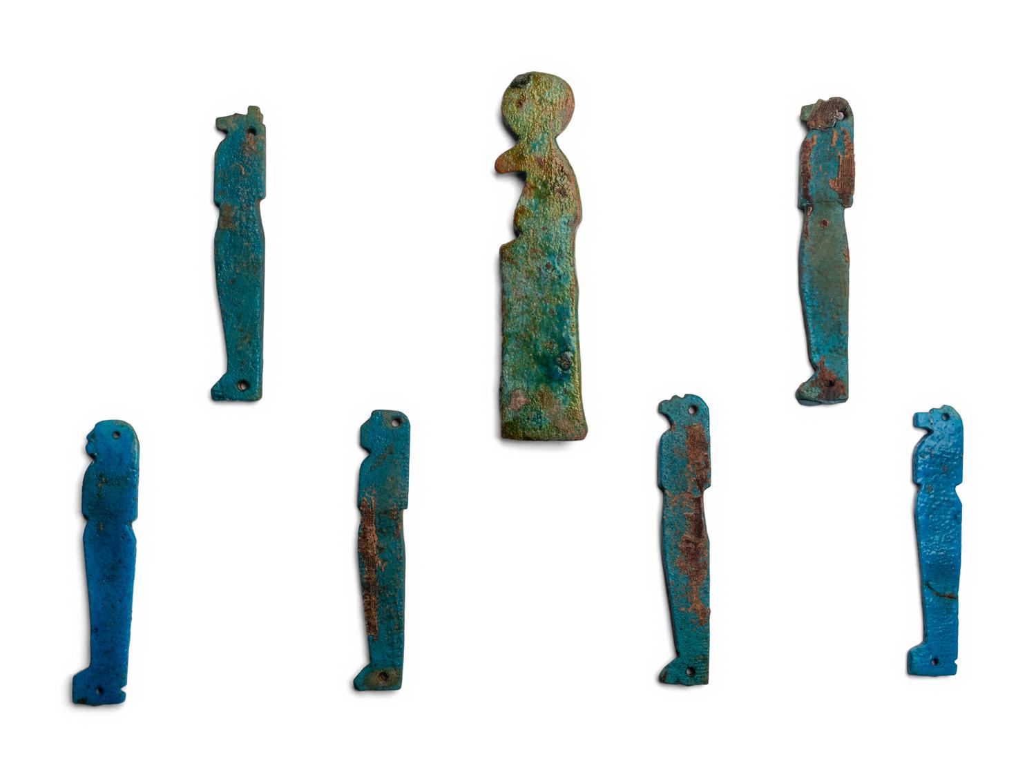 Seven Egyptian Faience Sons of Horus Amulets