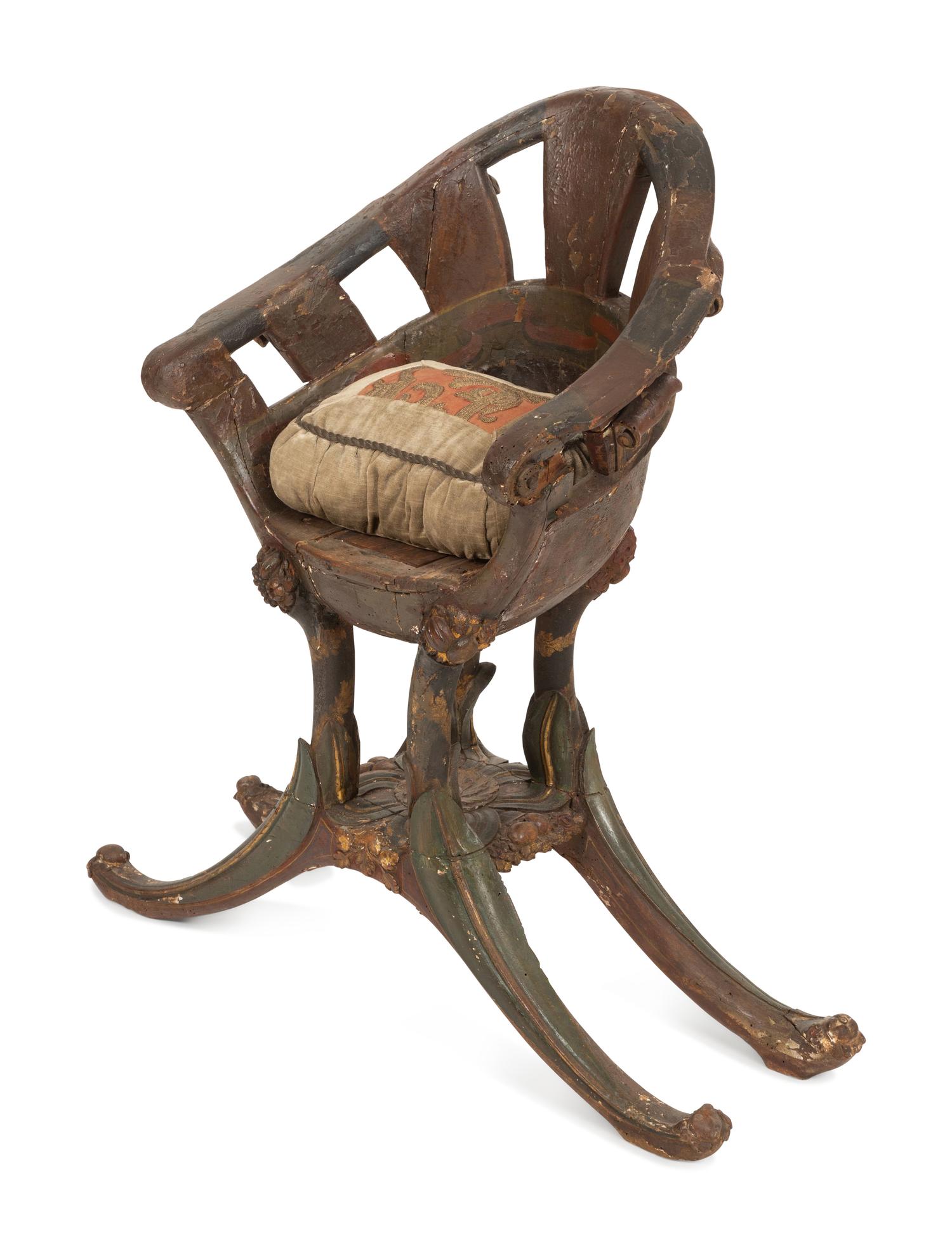 A Venetian Painted and Parcel Gilt Gondola Chair